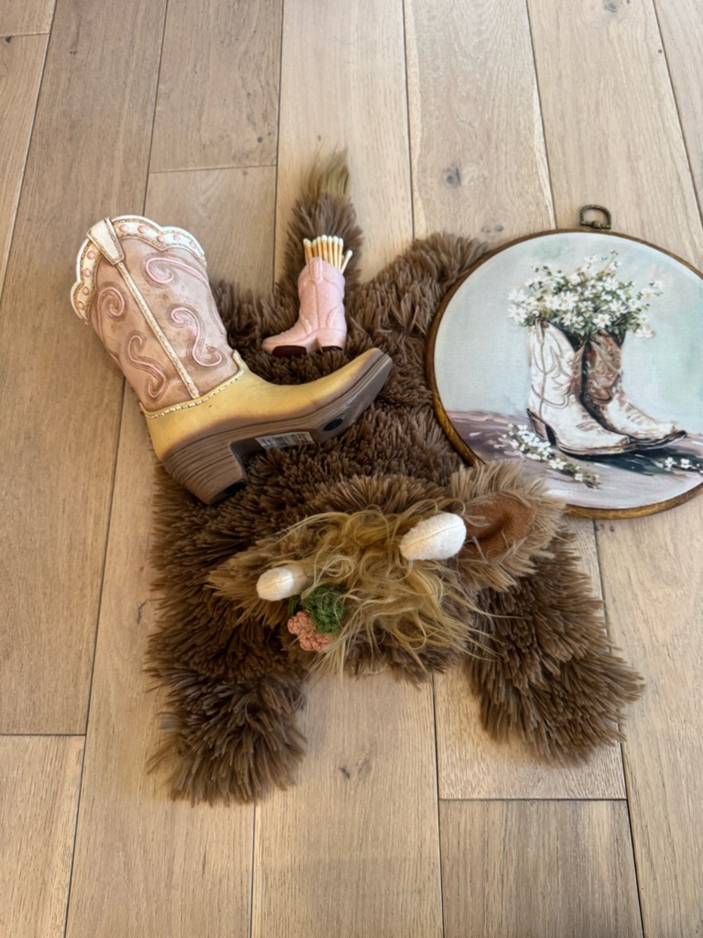 Plush Brown Faux Fur Highland Cow Accent Rug - Home Accents Decor